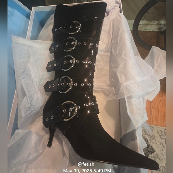 Jeffert Campbell Seatbelt Suede Patent Leather Boots Buckle Designer #61 - Picture 15 of 15